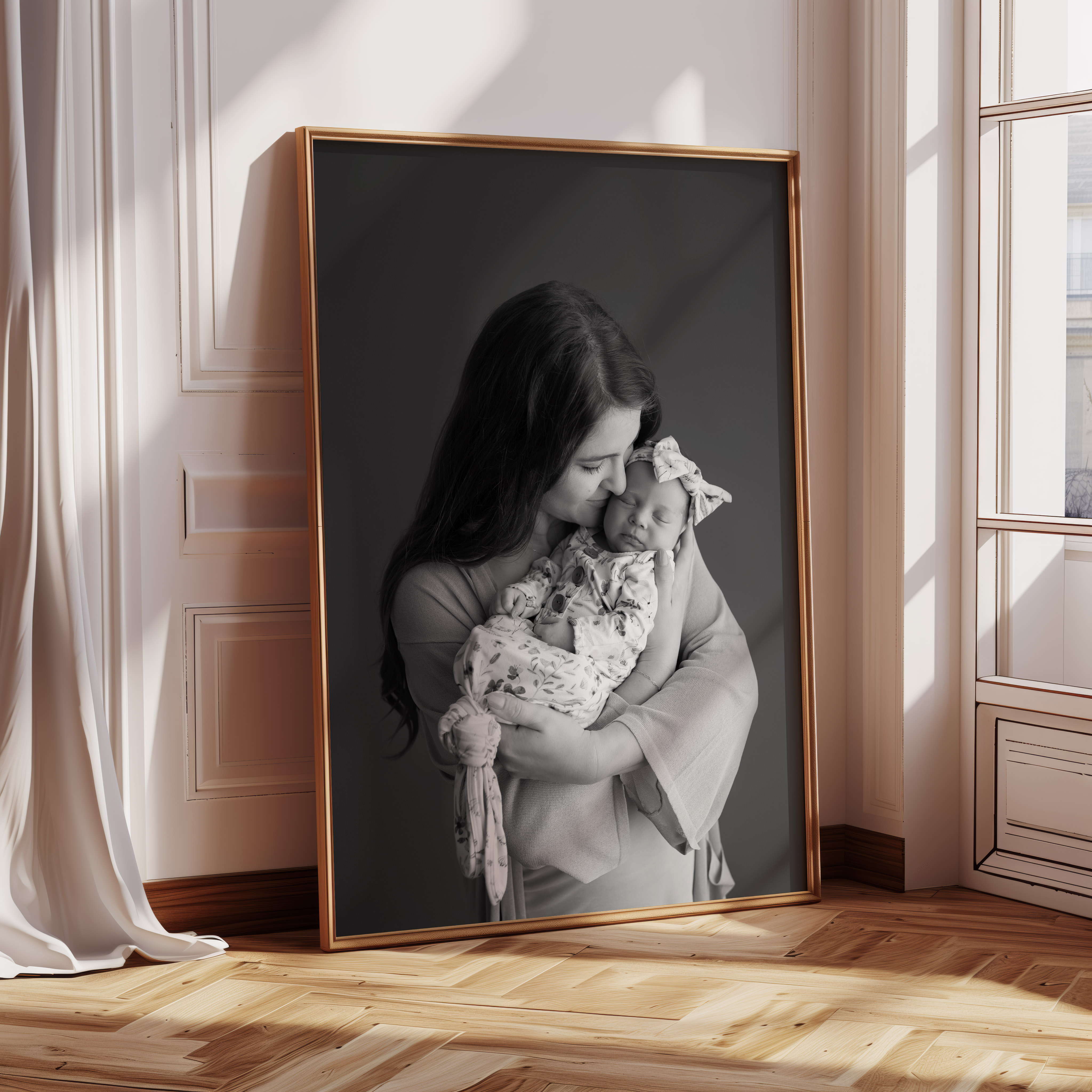 large framed image of mother and her baby