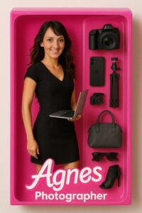 Agnes Kindberg as AI Barbie doll in a pink box created with CHatGPT